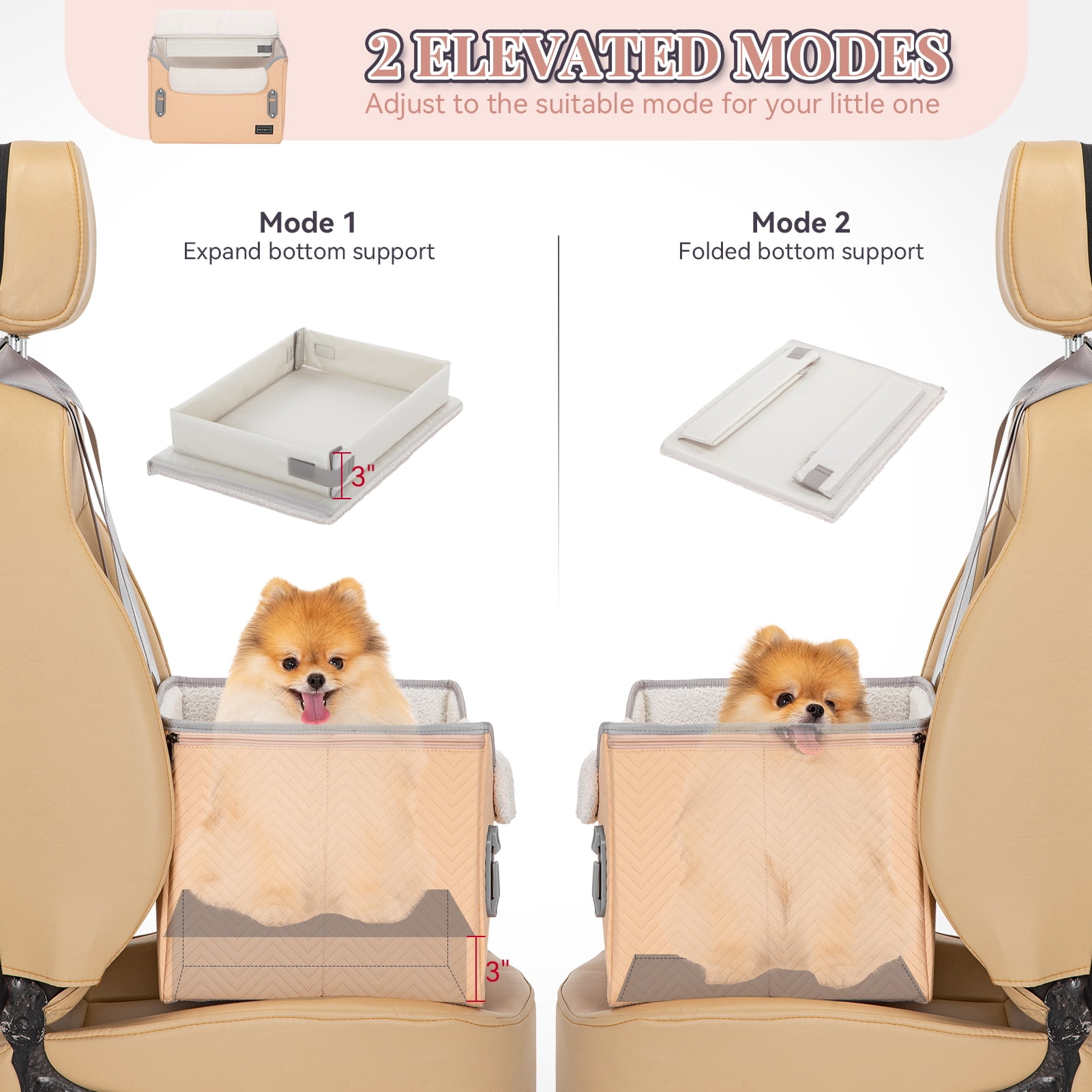 PETSFIT Cat Car Seat, Waterproof PU Leather ,Patent Safe Buckles, Dog Booster Car Seat for Small Pets up to 25lbs (Orange)