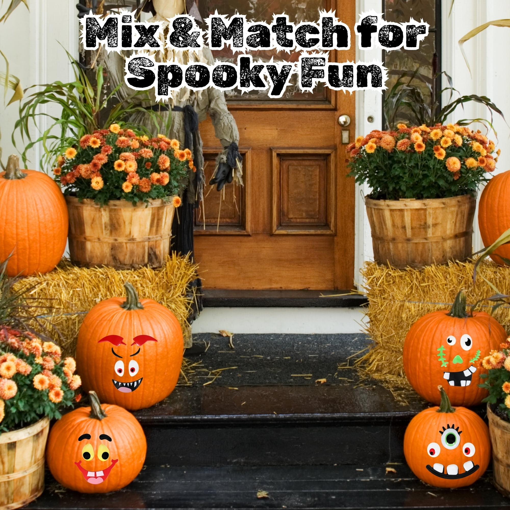 Halloween Pumpkin Decorating Kit 4-Pack, Monster Witch Bat Frankenstein No-Carve DIY Craft Set, Fall Party Spooky Decor with Snoep in Beperkte Oplage