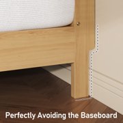 Fluest Queen Solid Wood Bed Frame with High Headboard and Charging Station, Natural Finish
