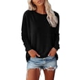 thumbnail image 2 of Shirts for Women Spring Round Neck Pocket Split Long Sleeve Casual Loose Top T Shirt Long Sleeve T Shirt, 2 of 6