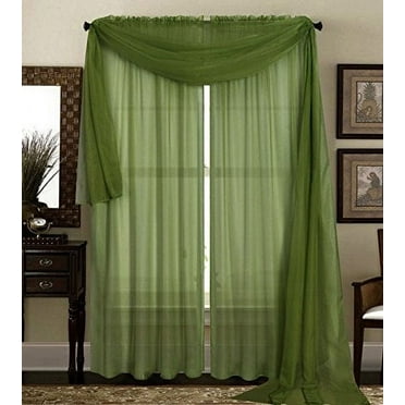 Qutain Linen Solid Viole Sheer Curtain Window Panel Drapes Set of Two (2) 55" x 84 inch - Hunter Green