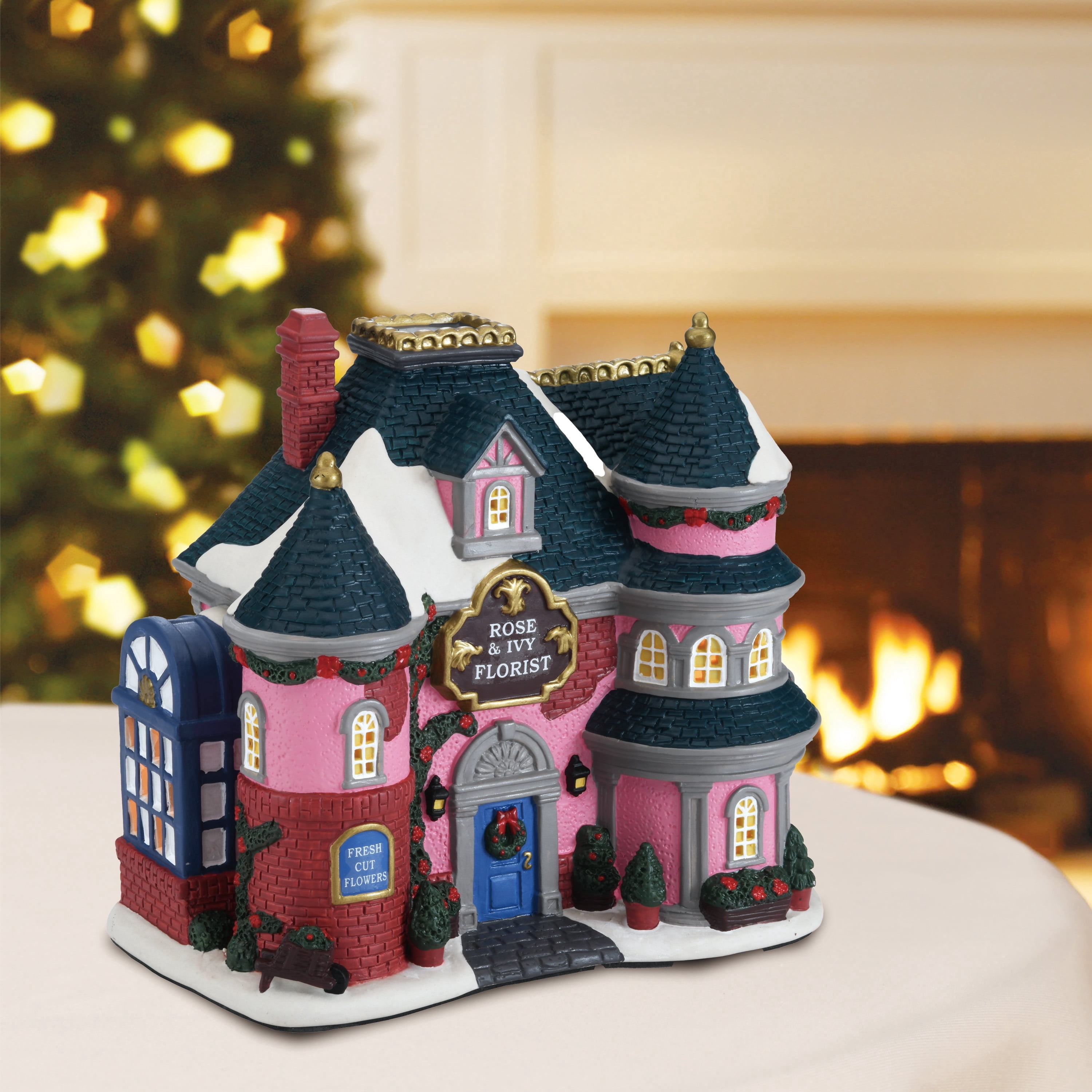 Light-Up Porcelain Rose and Ivy Florist Christmas Village Building, Multicolor, 7.75", by Holiday Time