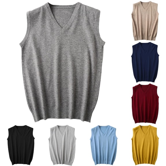 Uikmnh Men's Sleeveless Knitted Vest V Neck Spring Sweater for Casual Daily Wear Solid Color