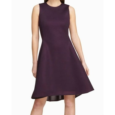 DKNY Women's Mesh Seamed Fit & Flare Dress (8, Aubergine)