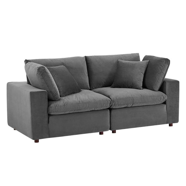 Modway Commix Down Filled Overstuffed Performance Velvet Loveseat in Gray