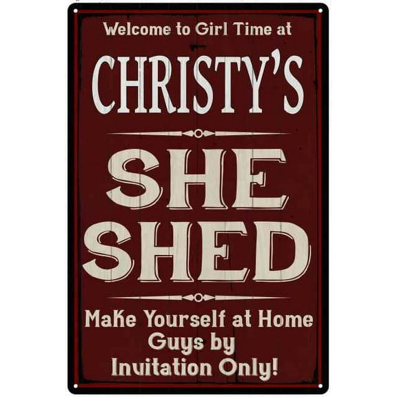 CHRISTY'S She Shed Red Sign Lady Cave 8 x 12 High Gloss Metal 208120088263