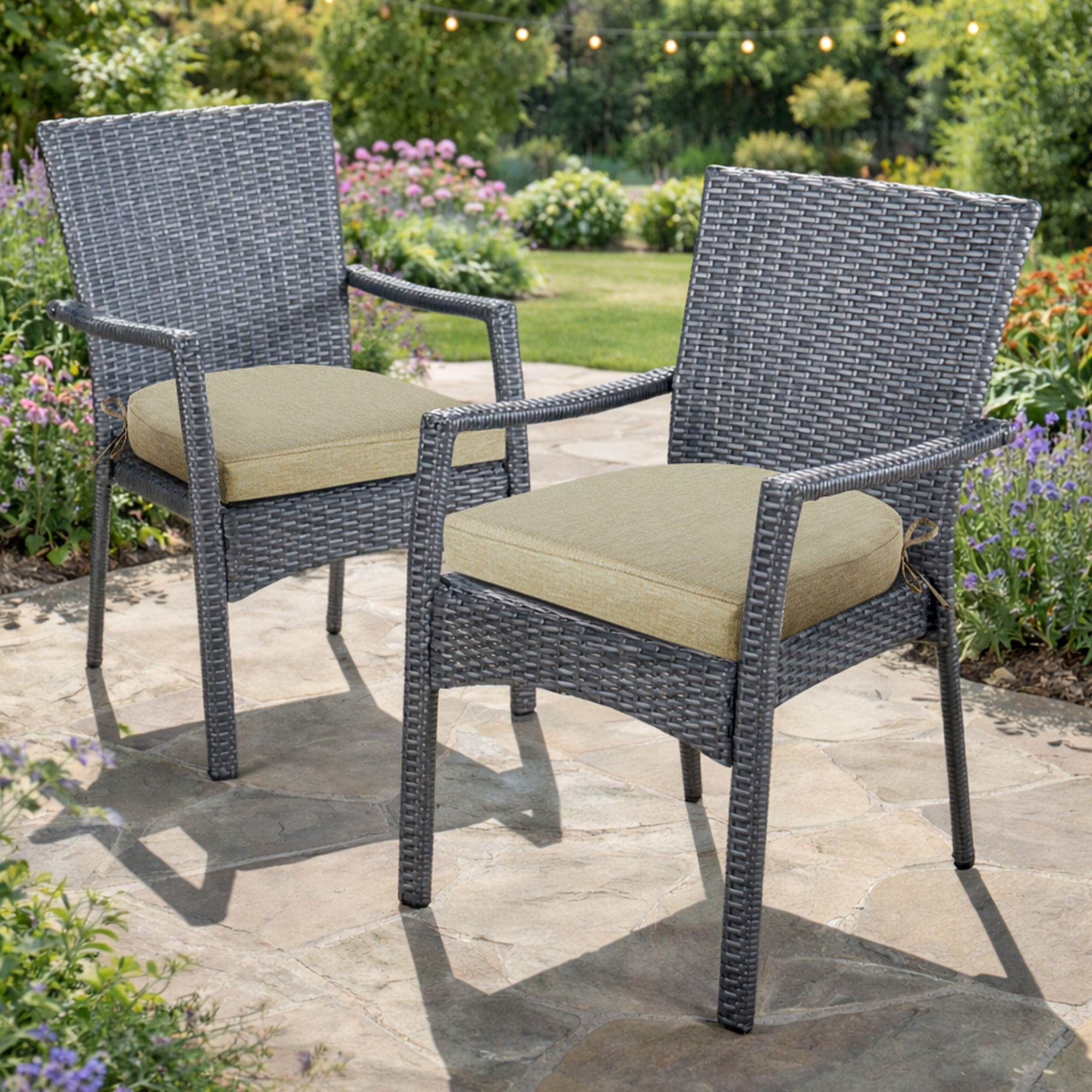Panpaddle Outdoor Seat Pads Seat Cushions 4-Piece Solid Waterproof Patio Seat Chair Cushions 17"X16"X2" Rounded Square Patio Cushions, Beige, Set of 4