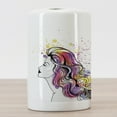 thumbnail image 3 of Hair Salon Ceramic Toothbrush Holder, Line Art Work Drawn Hair Model on Soft Rainbow Color Ink Splatter Background, Decorative Versatile Countertop for Bathroom, 4.5" X 2.7", Multicolor, 3 of 4