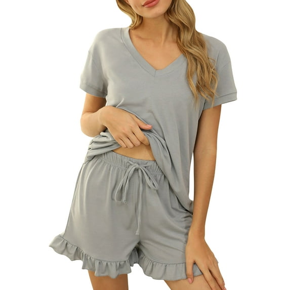 Women Summer Short Pajama Set Loose Top and Shorts Sleepwear Nightwear Loungewear PJ Set