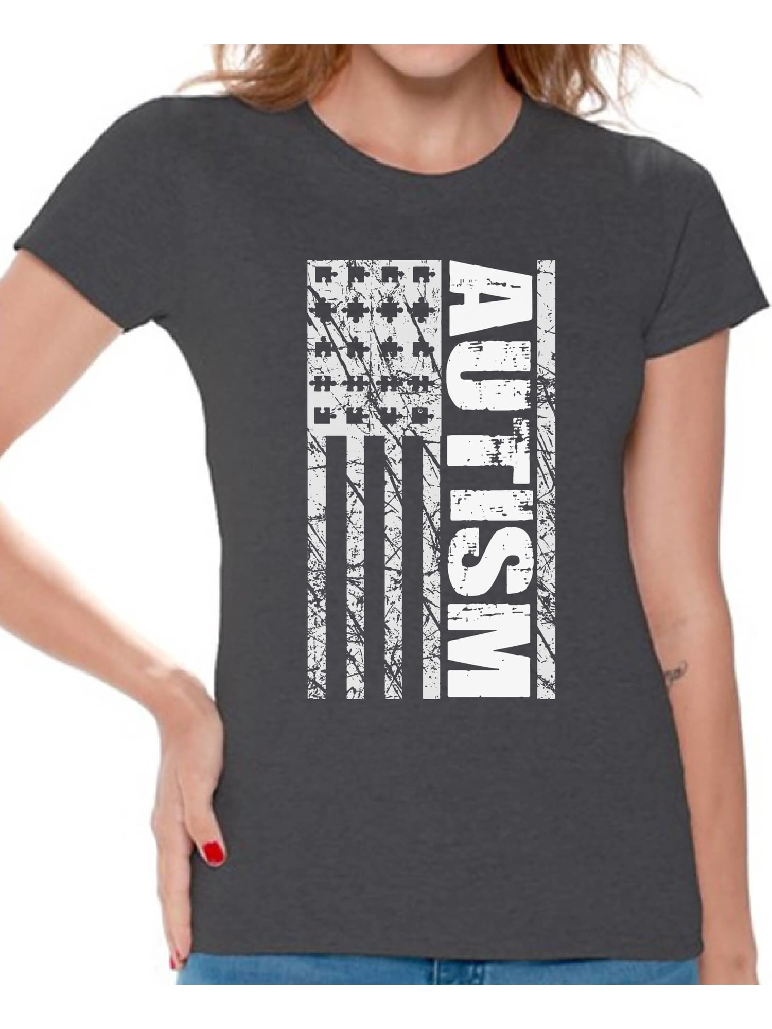 Autism Awareness ALL Style Women`s T-shirt Support Love Light it Up A.Pink Tee