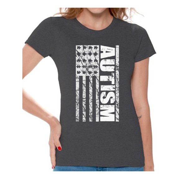 Awkward Styles Autism Flag Shirt for Women American Flag Autism Awareness T-shirt Autism Women's Tshirt Top USA Flag Autism Gifts Autistic Spectrum Awareness T Shirt Support Autism Shirts