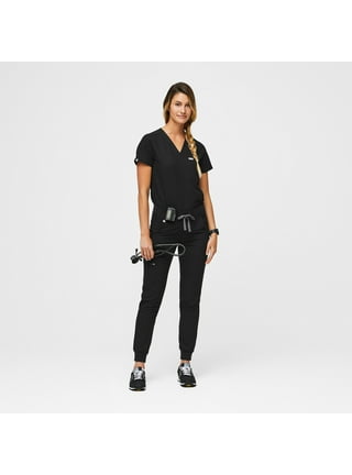FIGS Zamora Jogger Style Scrub Pants for Women - Black, Large-Petite
