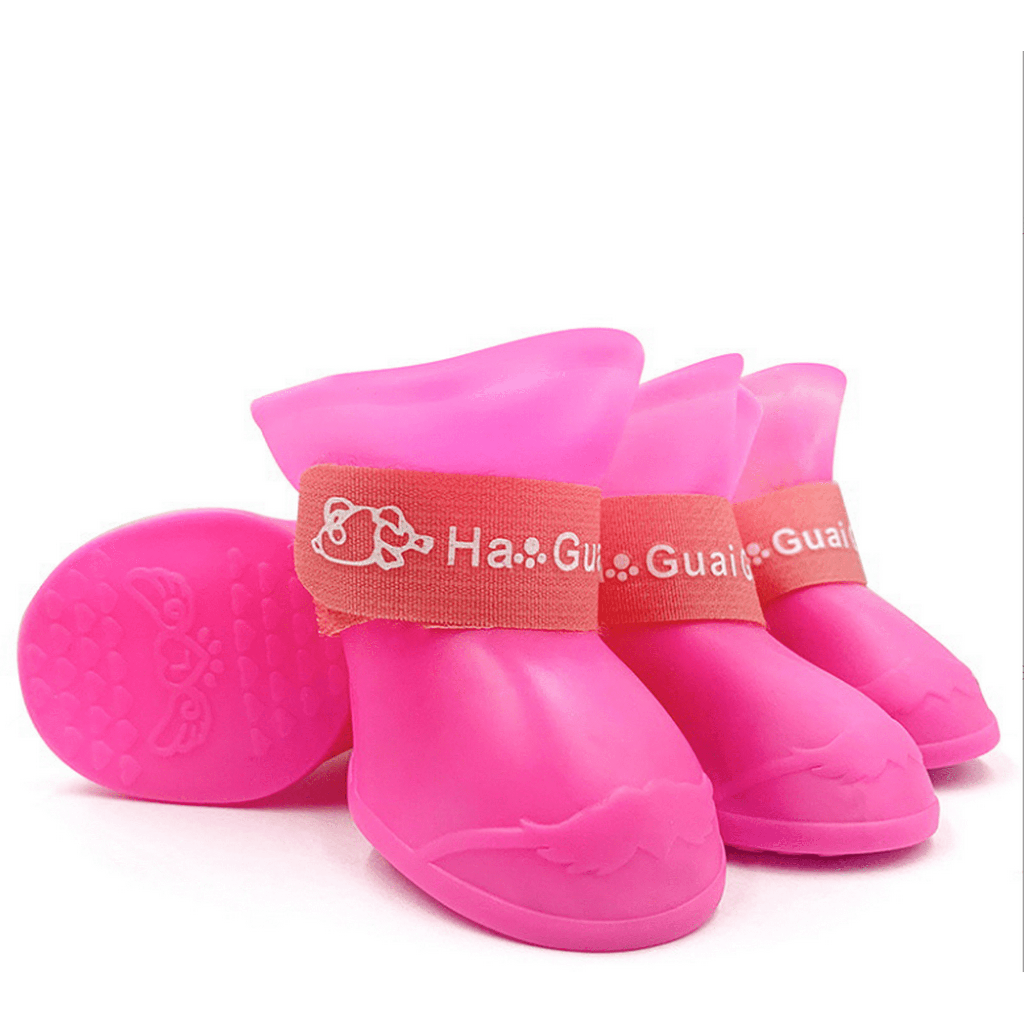 4pcs Dog Shoes Waterproof Silicone Boots Non slip Rain Boots for Pet Dogs Pink XL