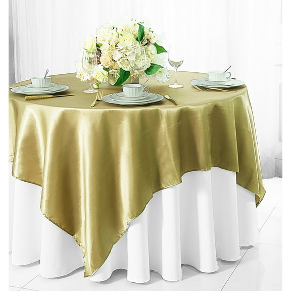 Wedding Linens Inc. 72 inch Square Satin Table Overlay Topper - Cappuccino