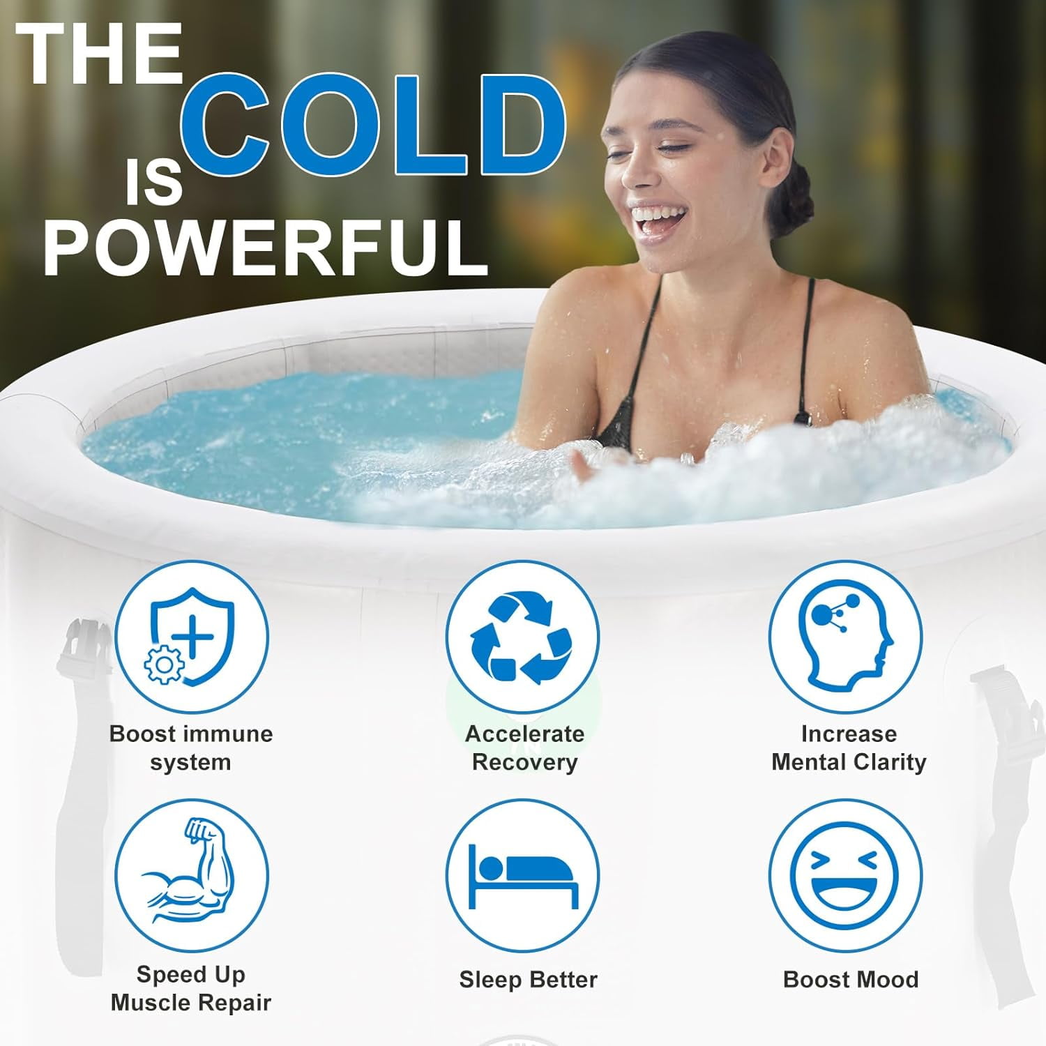 Lilypelle Inflatable Oval Ice Bath Cold Plunge Tub, Durable Freestanding 39"(D) x 35.5"(H) Soaking Tub, PVC Insulated Lid, Hand Pump and Repair Kit Included, Anti-Slid Bottom