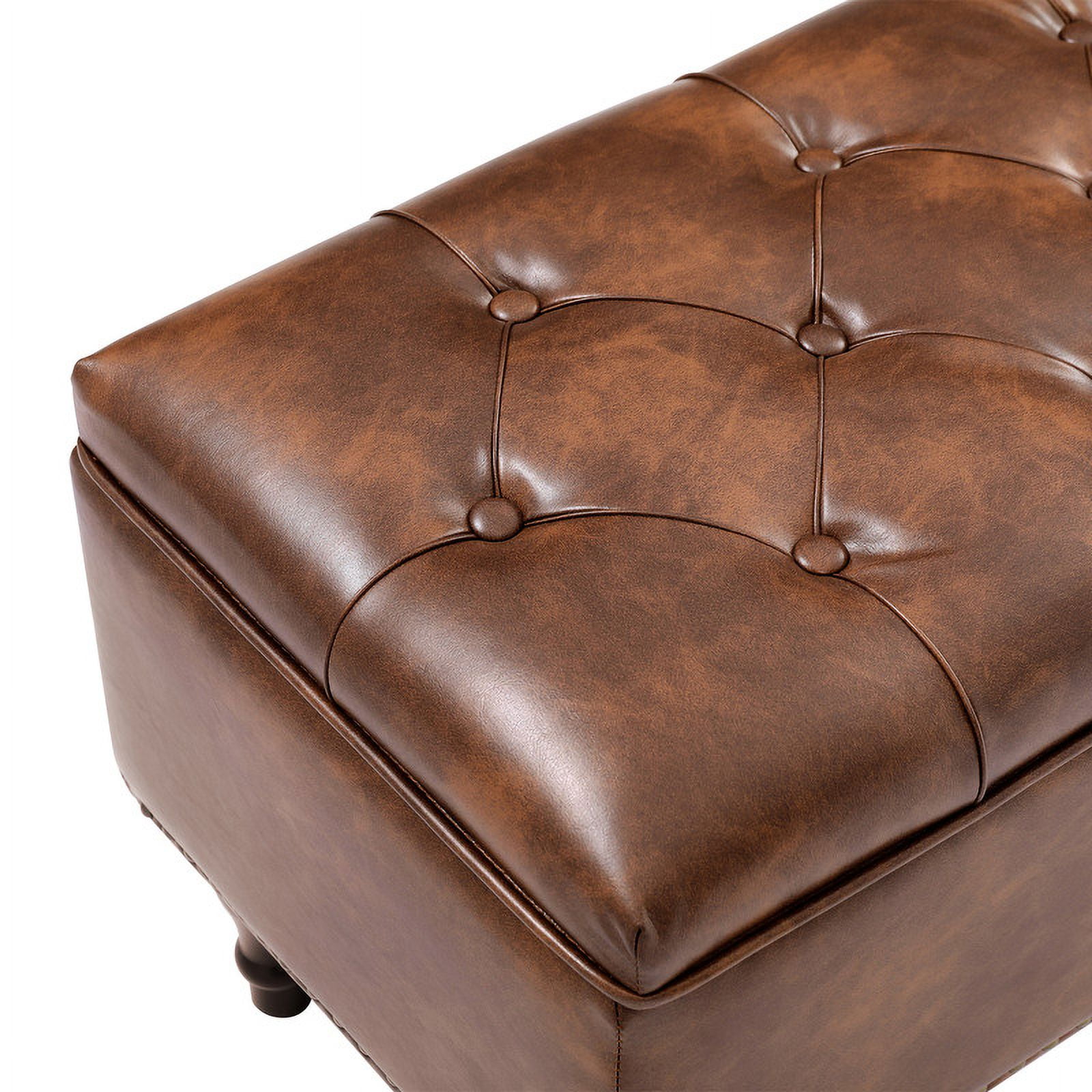 Dycanpo 50.8" Faux Leather Storage Ottoman Bench Storage Chest for Bedroom,Entryway,Red-brown