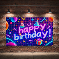 thumbnail image 6 of Neon Style Happy Birthday Banner with Balloons Cake Party Hats Background Backdrop Decor for Birthday Party Celebration Photography Props Decorations, 6 of 7