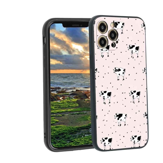 Compatible with iPhone 12 Pro Phone Case, Cow-Print-Abstract-Art-Black-White-Pink-Cute7 Case Men Women, Flexible Silicone Shockproof Case for iPhone 12 Pro