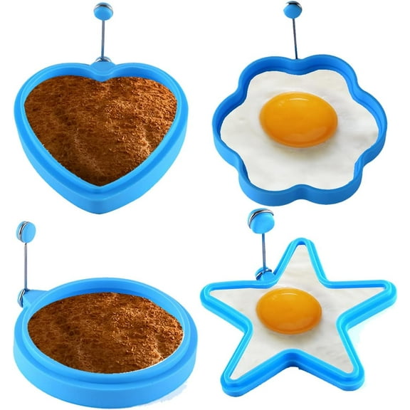 Silicone Egg Ring,Non Stick Egg Cooking Rings,Egg Mcmuffins Mold,Perfect Fried Egg Mold for Frying Eggs,Pancake and Omelet (MultiShape-Blue)