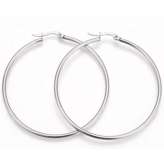 2 pairs 304 Stainless Steel Large Hoop Earrings Circle Big Hoops Earring for Women sterling silver hoops earrings of45mm Gray