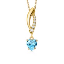 Gem Stone King 14K Yellow Gold Swiss Blue Topaz and Lab Grown Diamond Pendant Necklace for Women | 0.58 Cttw | Gemstone November Birthstone | Heart Shape 5MM | With 18 inch Chain