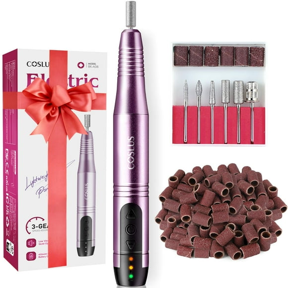 Lima eléctrica inalámbrica COSLUS para manicura con taladro de uñas, color morado