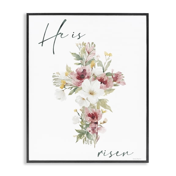 Stupell Industries Farmhouse He Is Risen Flower Cross Black Framed Giclee Art, 11 x 14, by Svetlana Aleynikova