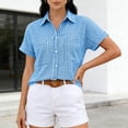 thumbnail image 2 of MYAOYI Womens Tops Gingham Checkered Short Sleeve Shirts, Button Down with Pockets, 2 of 7