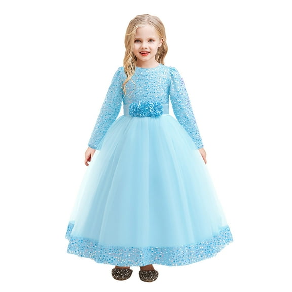 newwalpole Girls Velvet Christmas Dress for Girls Long Sleeve Velvet Sequin Tutu Winter Party Holiday Dress Sky Blue for Size 7-8 Years