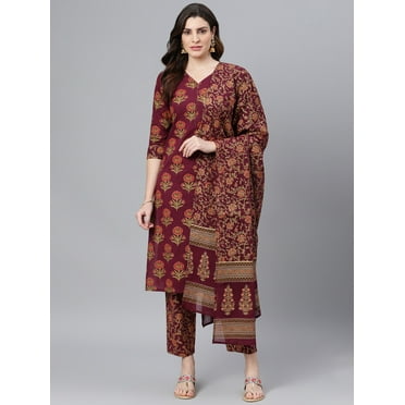 Idalia Maroon Gold Printed Kurta Set With Dupatta