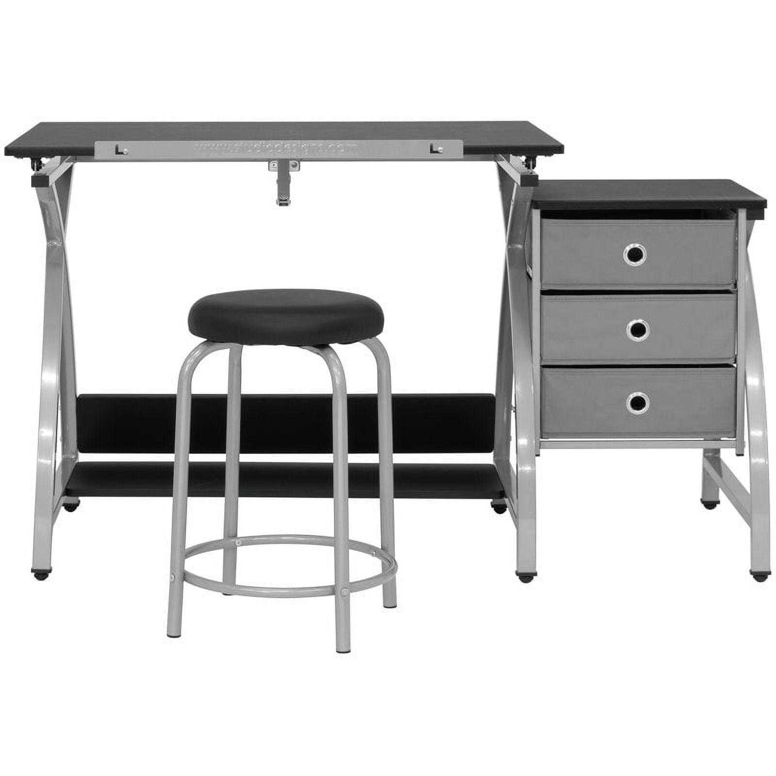 Comet Center Plus Drawing Table with Padded Stool 2 Piece Set Silver & Black