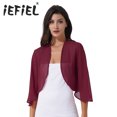 thumbnail image 2 of Cárdigan de gasa de manga 3/4 para mujer, bolero elegante de verano para boda, bolero de novia, chal largo, para noche, 2 of 5