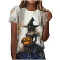 thumbnail image 2 of Women's Witch Graphic T-Shirts Halloween Pumpkin Tops Short Sleeve Crewneck Casual Fall Tees Novelty Holiday Blouse for Season Comfortable Fit, 2 of 6