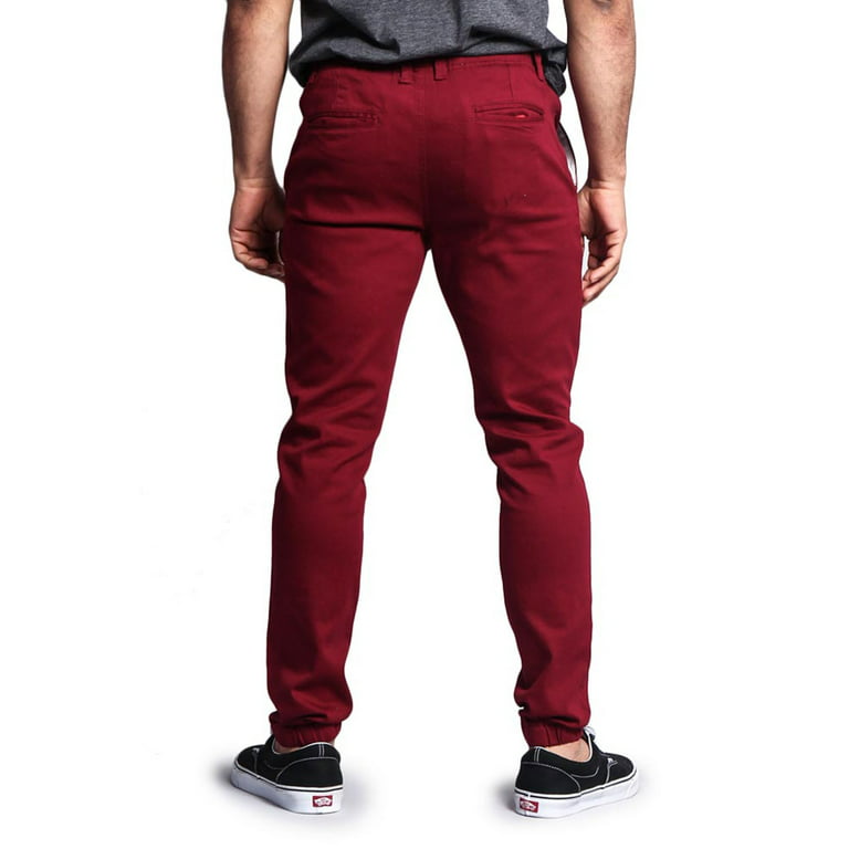 Victorious Men's Slant-Pocket Skinny Jogger Twill Pants JG876 - Burgundy -  2X-Large