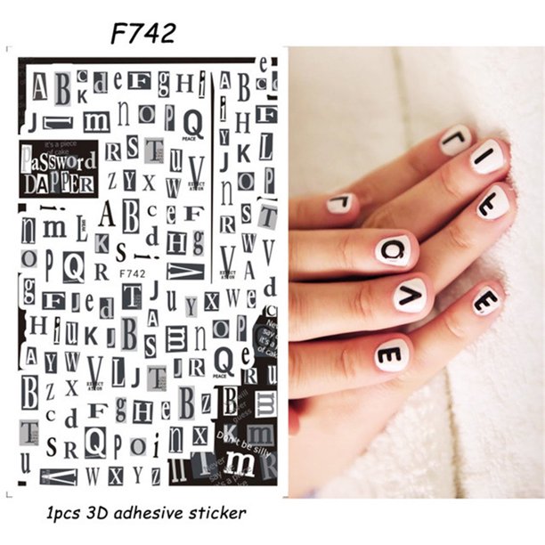 Punk Style Letters Art Lines 3d Adhesive Nail Sticker Nail Sticker 1 Piece Walmart Com Walmart Com
