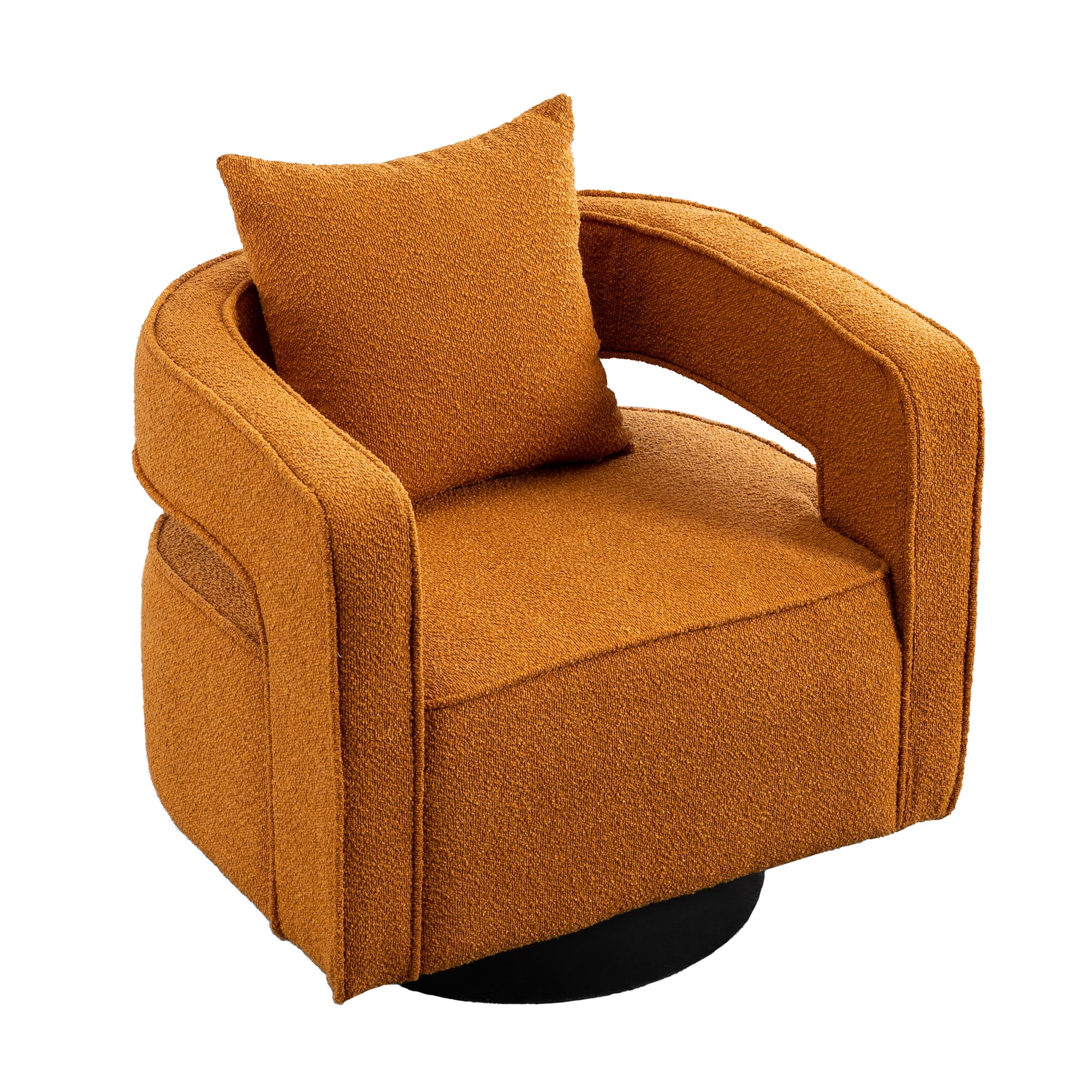 Leumius Swivel Accent Chair with Open Back,Modern Single Sofa Chair With Weathered Base for Nursery Bedroom Living Room Hotel Office, Club Chair Leisure Arm Chair for Lounge,Caramel Polyester