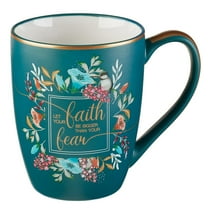 Floral Faith Mug for Women & Men, Ceramic Coffee Mug w/Gold Trim & Calligraphy, 12oz