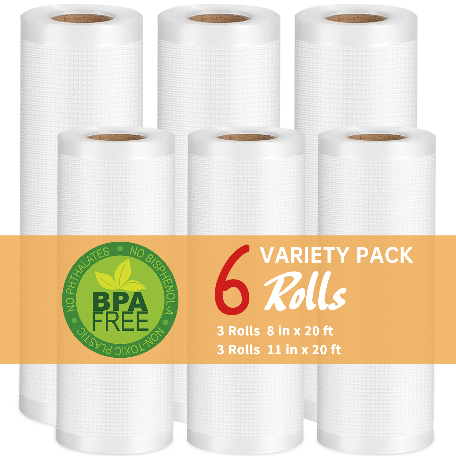 Aotto Vacuum Sealer Bags, 6-Pack Rolls (11x20 + 8x20) photo 1