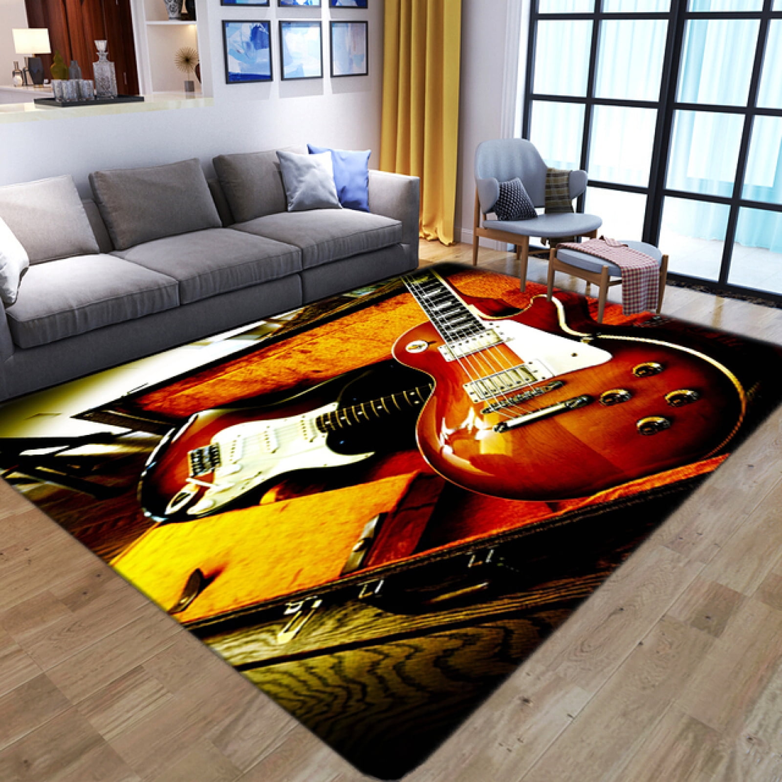 Electric Guitar Rug Musical Instrument Guitar Pattern Area Rugs Modern