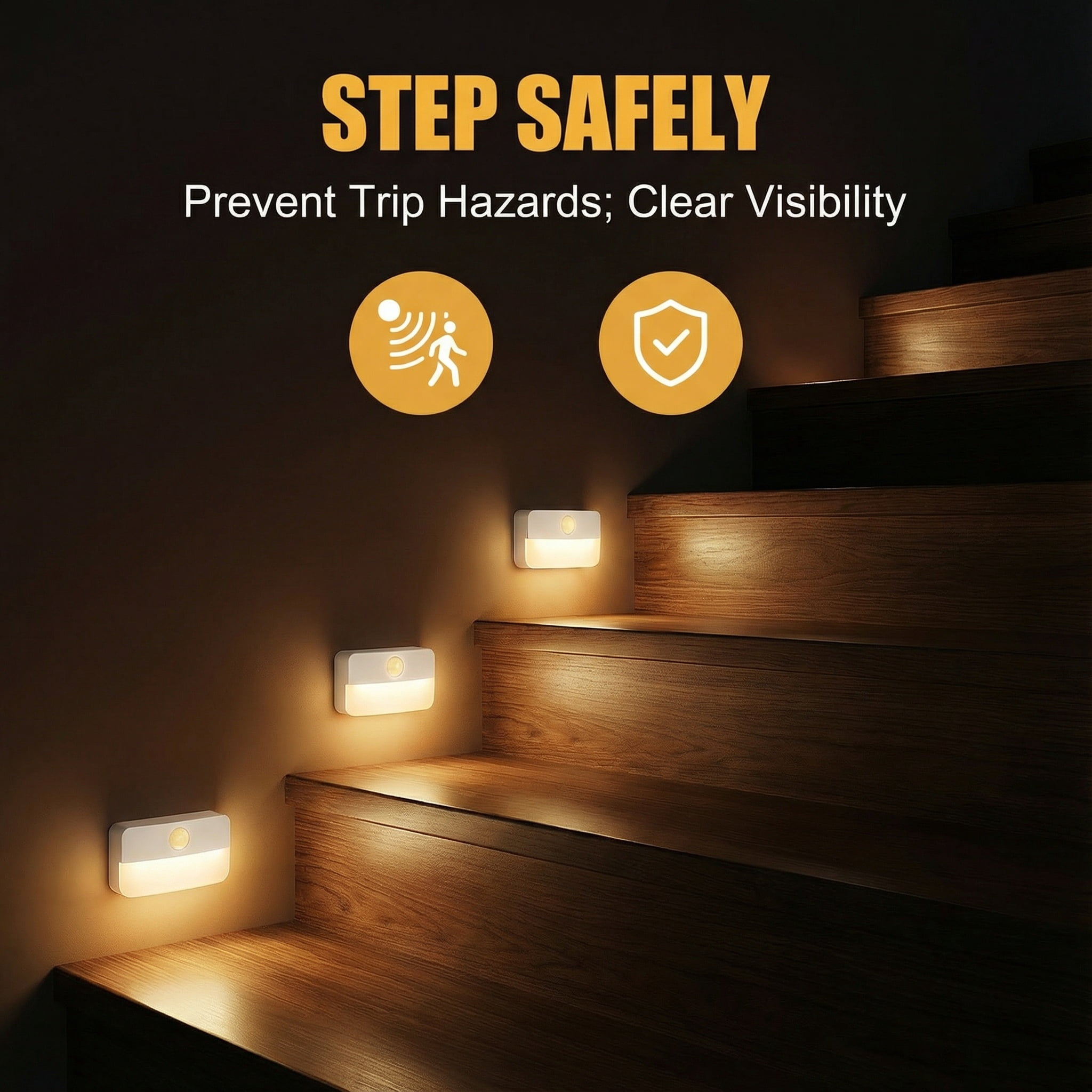 8 Pack Wireless Stair Lights indoor, Battery Operated LED Night Light whit Motion Sensor for Bedroom Stairs Stairs Corridor