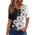 thumbnail image 4 of Olyvenn Womens Short Sleeve Tops 2026 Trendy Summer T Shirt Casual V Neck Pullover Button Printed Blouse Plus Size Tees Black S, 4 of 7