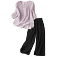 thumbnail image 4 of HJYCHN Women's Linen Outfits Set with Embroidered Top and Wide-Leg Pants Casual Summer Outfit Relaxed Fit 2 Piece Suit for Daily Wear Light Pink M, 4 of 4