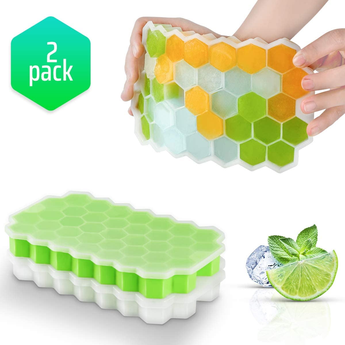Make 74 Cubes 37-Cube Silicone Ice Tray with Removable Lid 2-Piece Mold Set 