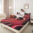 thumbnail image 4 of Manfei Geometric Lines 4-Piece Full Size Sheets for Children Teens,Spiral Swirl Stripes Bed Sheets,Black Red Lightweight Sheet Sets,Breathable Home Decor, 4 of 7