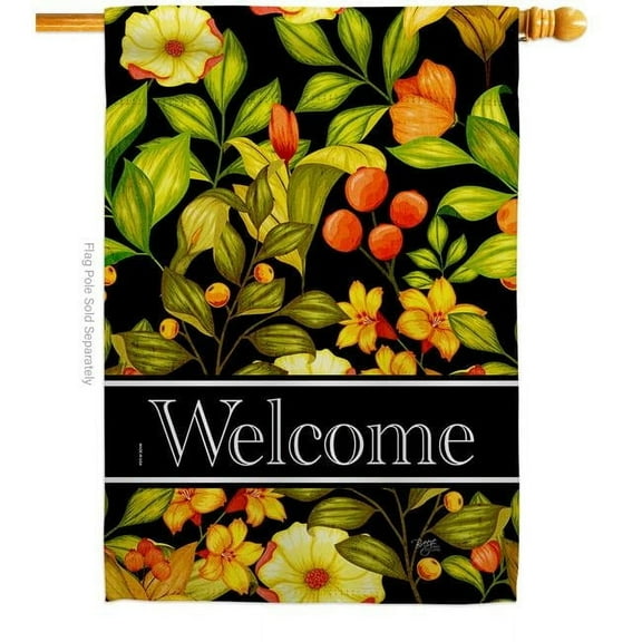 Breeze Decor H120011-BO Yellow Welcome Floral Double-Sided Garden Decorative House Flag, Multi Color