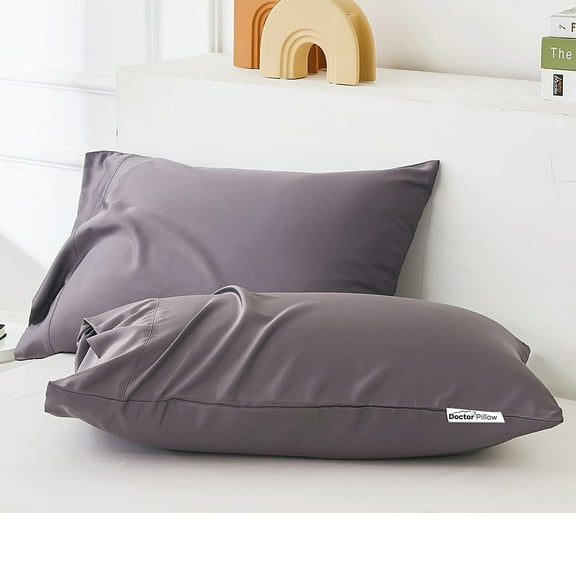 Luxury Cooling Rayon Derived from Bamboo Blend Ultra Soft Pillow Cases - Cooling & Breathable - Set of 2 Pillowcases Color Grey 20 x 30 Inches)