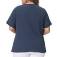 thumbnail image 3 of DARING DIVA Women's Plus Crew Neck Cotton Linen Blouse 1X Navy Blue, 3 of 6