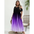 thumbnail image 4 of Vestido largo con hombros descubiertos y estampado degradado de talla grande, vestido de fiesta largo de manga corta elegante con estiramiento ligero para mujer, 4 of 4