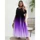 thumbnail image 4 of Vestido largo con hombros descubiertos y estampado degradado de talla grande, vestido de fiesta largo de manga corta elegante con estiramiento ligero para mujer, 4 of 4