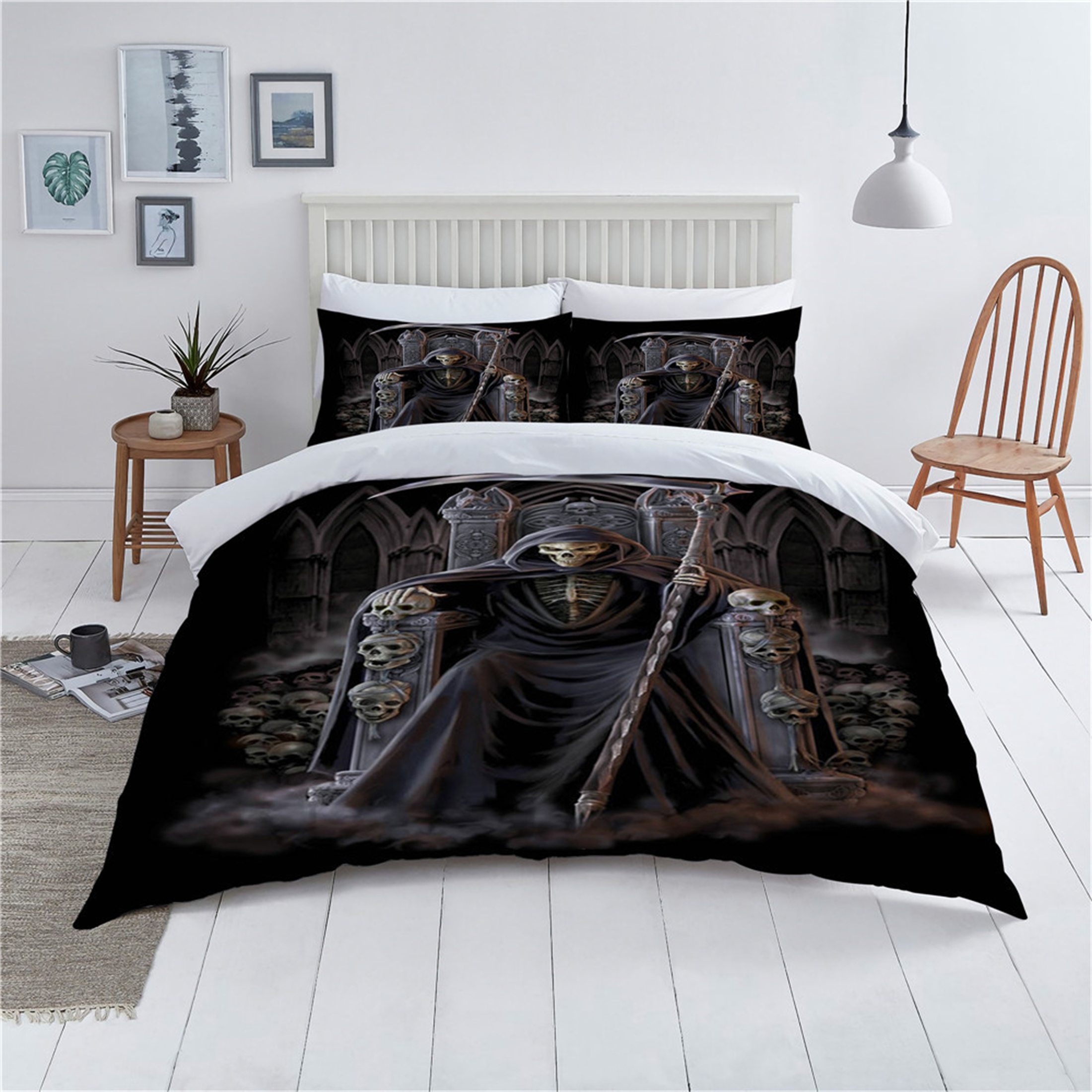 3D Bedding Set Skull Comforter Cover Set Cool Bed Cover Black
